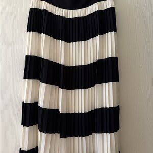 J. Crew Navy and White Pleated A-Line Skirt